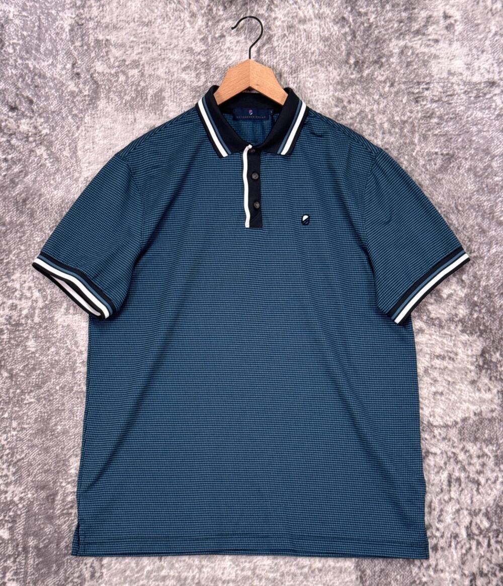 Extracurricular Golf Polo Shirt Large Mens Blue Check Tipped Collar